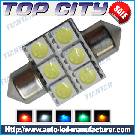 Topcity 6-SMD 5050 36MM-42mm Festoon 211 LED bulbs 
    6441, 6418, C5W,Car Interior Lights, Dome Lights, Festoon Light - Festoon LED